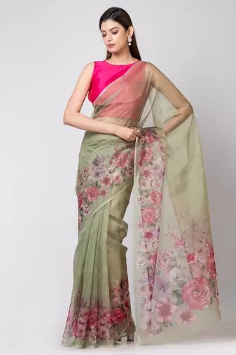Indiloom Mehandi Colourful botanical flowers prints
Digital Print Organza Saree With Blouse Piece