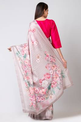 Indiloom Silver Grey Digital Print Semi Tussar Saree With Blouse Piece 3