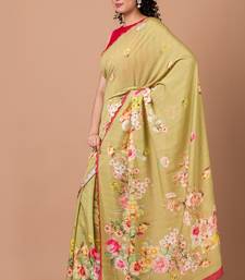 Indiloom Yellow Digital Print Woven Sequence Crepe Saree With Blouse Piece