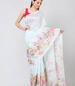 Indiloom Sea Green Digital Print Woven Sequence Crepe Saree With Blouse Piece