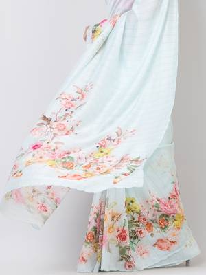 Indiloom Sea Green Digital Print Woven Sequence Crepe Saree With Blouse Piece 3