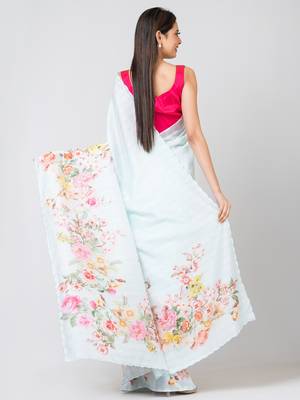 Indiloom Sea Green Digital Print Woven Sequence Crepe Saree With Blouse Piece 4