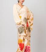Indiloom Beige Digital Print Woven Sequence Crepe Saree With Blouse Piece