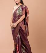 Indiloom Purple Digital Print Tussar Zari Saree With Blouse Print