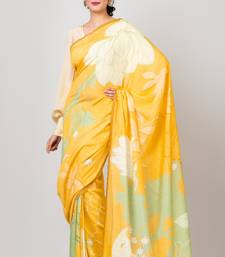 Indiloom Yellow Digital Print Woven Sequence Crepe Saree With Blouse Piece