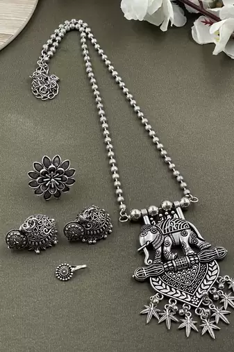 Oxidised silver chain pendant combo