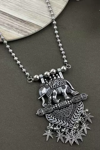 Oxidised silver chain pendant combo