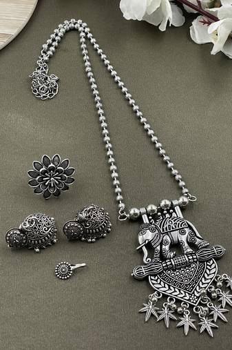 Oxidised silver chain pendant combo