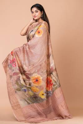 Indiloom Beige Digital Print Tussar Zari Saree With Blouse Print 4