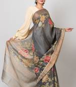 Indiloom Grey Digital Print Tussar Zari Saree With Blouse Print