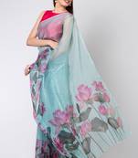 Indiloom Green Digital Print Organza Saree With Blouse Piece