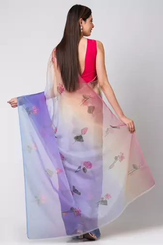Indiloom Multi Color Digital Print Organza Saree With Blouse Piece