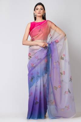 Indiloom Multi Color Digital Print Organza Saree With Blouse Piece 1