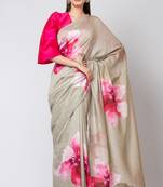 Indiloom Grey Digital Print Woven Sequence Crepe Saree With Blouse Piece