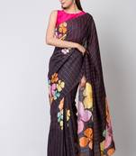 Indiloom Black Digital Print Woven Sequence Crepe Saree With Blouse Piece