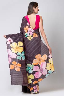Indiloom Black Digital Print Woven Sequence Crepe Saree With Blouse Piece 2