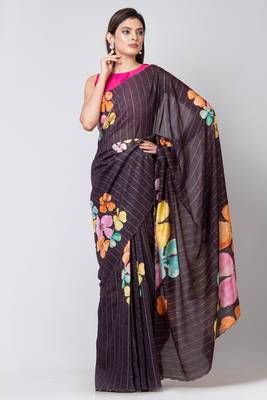 Indiloom Black Digital Print Woven Sequence Crepe Saree With Blouse Piece 4