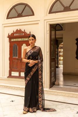   BLACK HAND EMBROIDERED CHIFFON SAREE 1