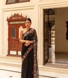   BLACK HAND EMBROIDERED CHIFFON SAREE