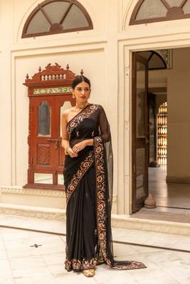   BLACK HAND EMBROIDERED CHIFFON SAREE 2