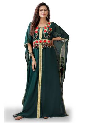 Dark green color israeli woman kaftan 1