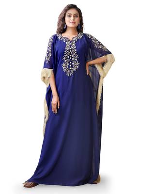 Dark blue color partywear embroidered kaftan 1