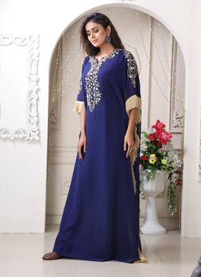Dark blue color partywear embroidered kaftan 2