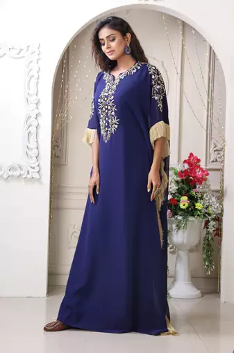 Dark blue color partywear embroidered kaftan