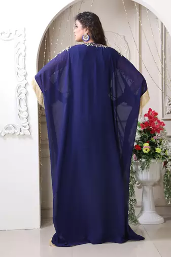Dark blue color partywear embroidered kaftan