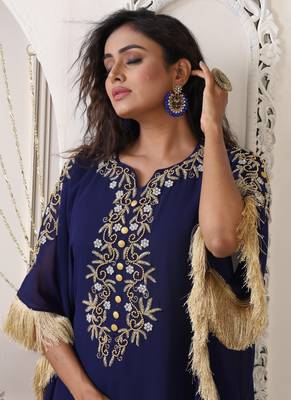 Dark blue color partywear embroidered kaftan 4
