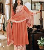 Peach Georgette Embroidered Party Wear Salwar Kameez
