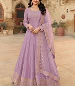Lavender Silk Blend Embroidered Party Wear Salwar Kameez