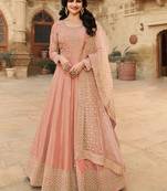 Peach Silk Blend Embroidered Party Wear Salwar Kameez