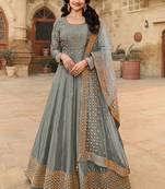 Grey Silk Blend Embroidered Party Wear Salwar Kameez