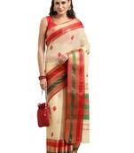 Off-White Woven Cotton Silk Saree With Blouse
