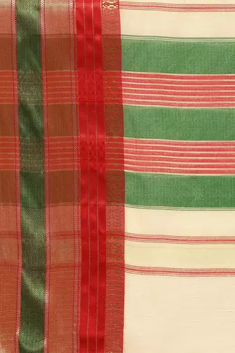 Off-White Woven Cotton Saree With Blouse
