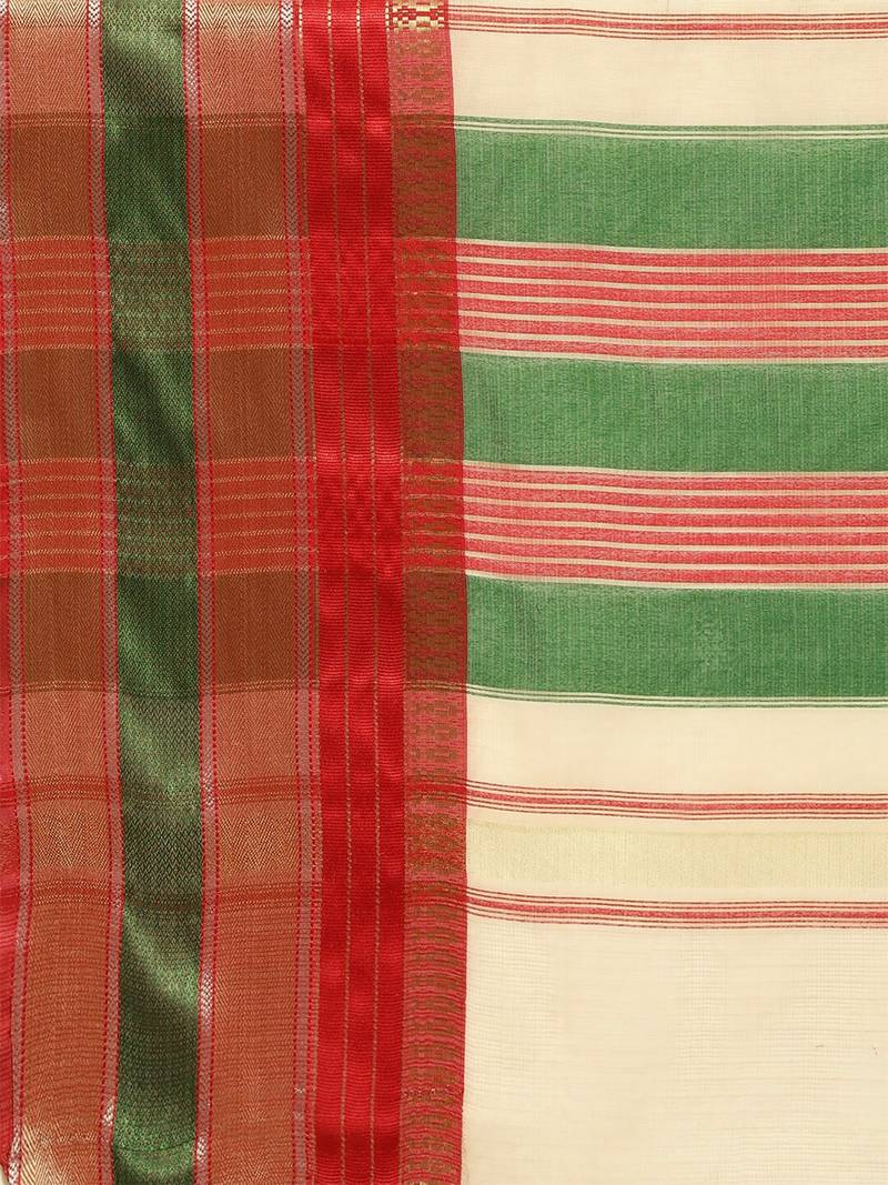 Off-White Woven Cotton Saree With Blouse