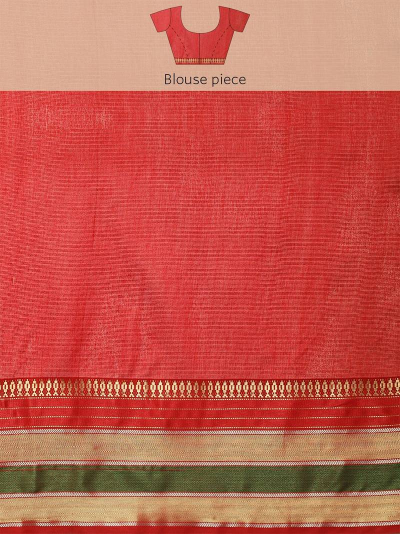 Off-White Woven Cotton Saree With Blouse