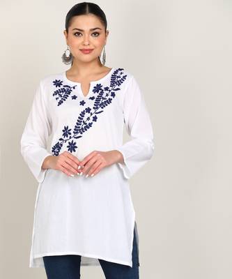  cotton cmabric straight short a-line white kurti 1