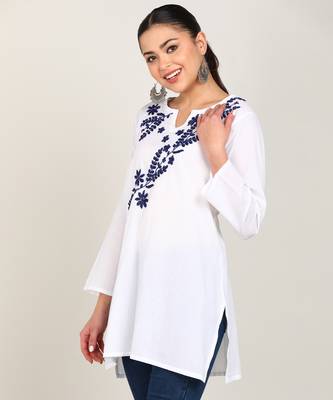  cotton cmabric straight short a-line white kurti 2