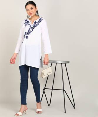  cotton cmabric straight short a-line white kurti 3