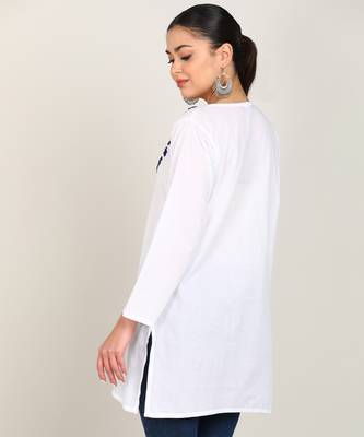  cotton cmabric straight short a-line white kurti 4