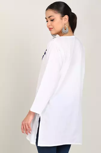  cotton cmabric straight short a-line white kurti