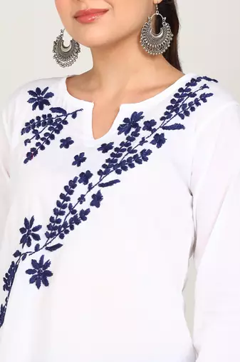  cotton cmabric straight short a-line white kurti