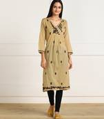 Vahson women's cotton mulmul anarkali kurta cream