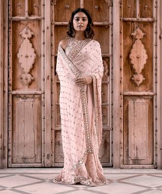 Blush Pink Viscose  Saree 1