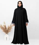 A-line Simple Black Abaya With White Cuff Patti With Hijab (001)