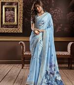Elora pure silk floral designed handloom saree with silver zari border (sky blue)