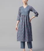 cotton lurex grey pink floral print kurta with trouser