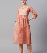 cotton lurex beige pink floral print kurta with trouser